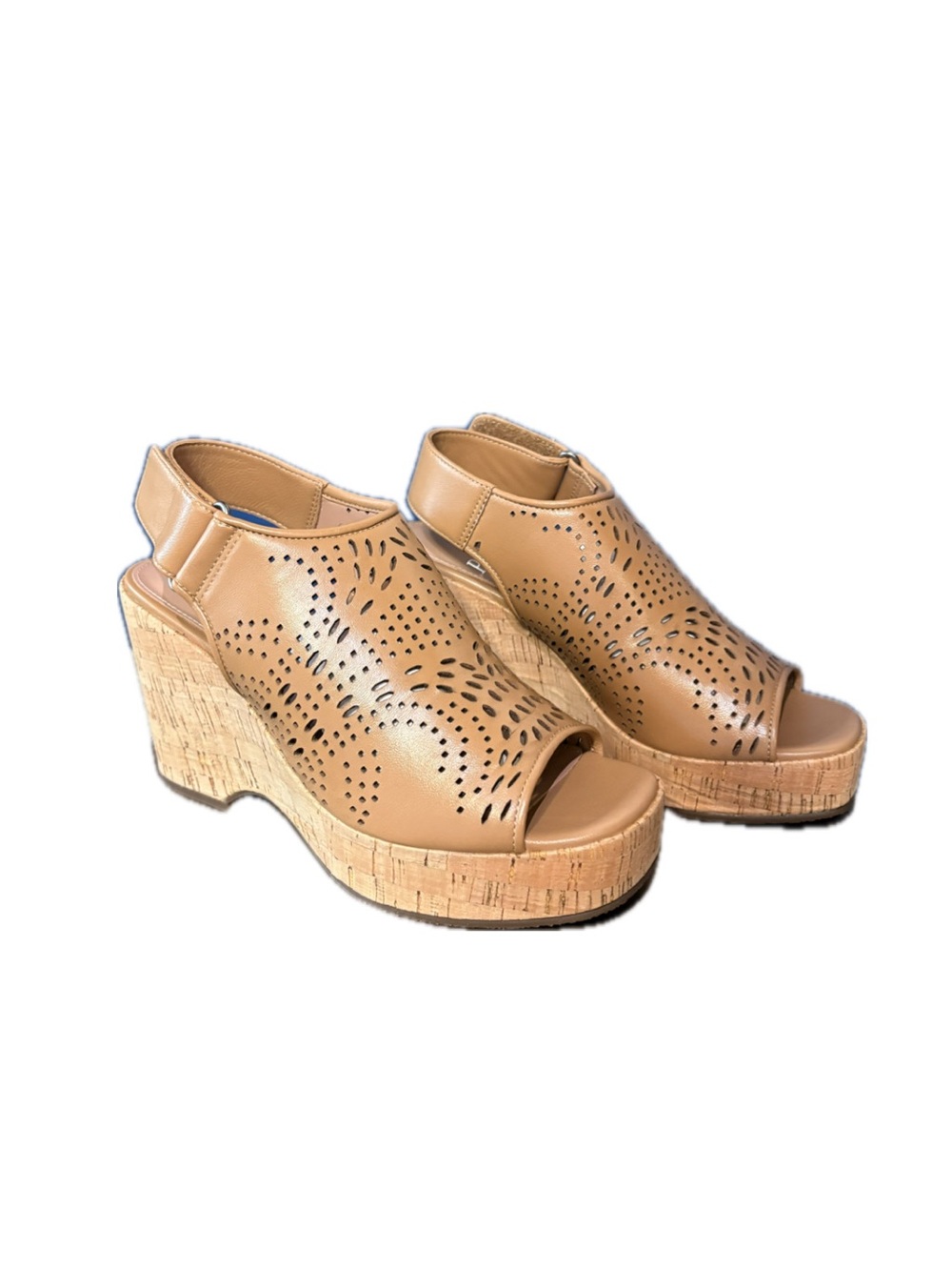 Paolo Tan Laser-Cut Cork Wedge Sandal